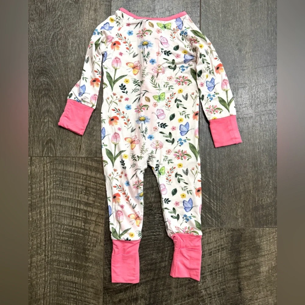 Baby Girl Bamboo Zipper Sleeper Pajamas Floral Butterfly Print 6-12 m
